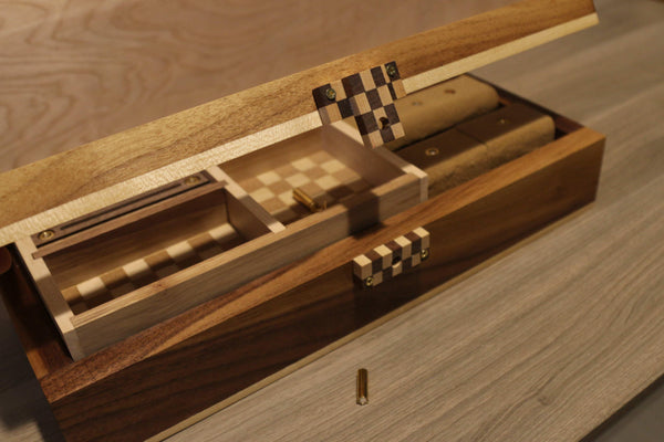 Walnut & Maple Jewelry Box with Custom Lock made by OmoiBox Designs