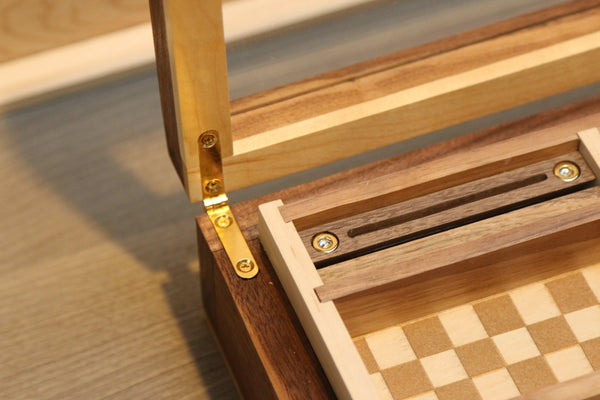 Walnut & Maple Jewelry Box with Custom Lock made by OmoiBox Designs