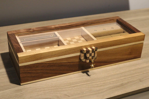 Walnut & Maple Jewelry Box with Custom Lock made by OmoiBox Designs