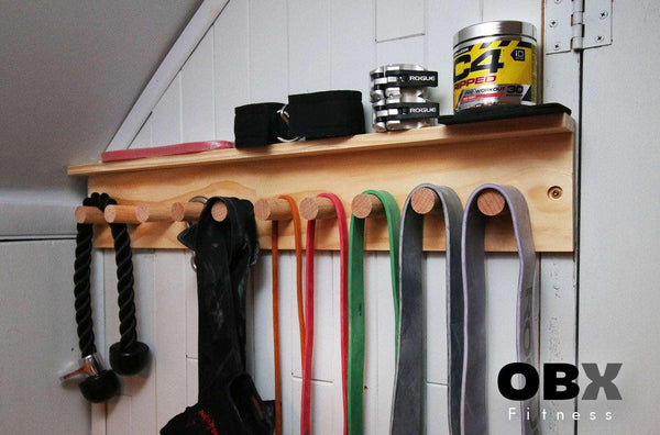 OBX, OBX Fitness, OMOIBOX, wood, wooden, custom, home gym, rogue fitness, best, portable, Personalized, Multi-Purpose, Gym Shelf, Hanger, Gym Wall Organizer, Storage Rack, Resistance Bands, Lifting Belts, Chains, Jump Ropes, gym wall shelf, Belt and Band Hanger, Titan Depth, Rogue, wall mount, Resistance Band, Gym Band Storage, Storage Rack, wall storage, wall rack, wall organizer, Lifting belt storage