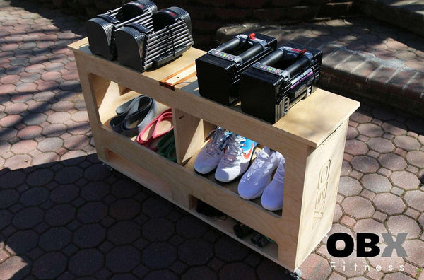 Mobile Workout Weight Rack, Mahogany & Maple Wood Inserts