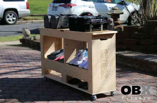 Mobile Workout Weight Rack, Mahogany & Maple Wood Inserts