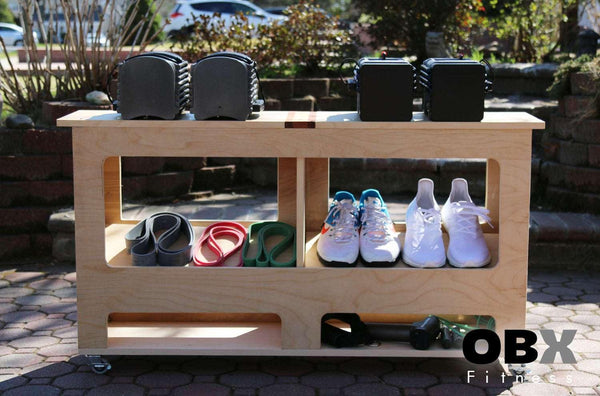 Mobile Workout Weight Rack, Mahogany & Maple Wood Inserts