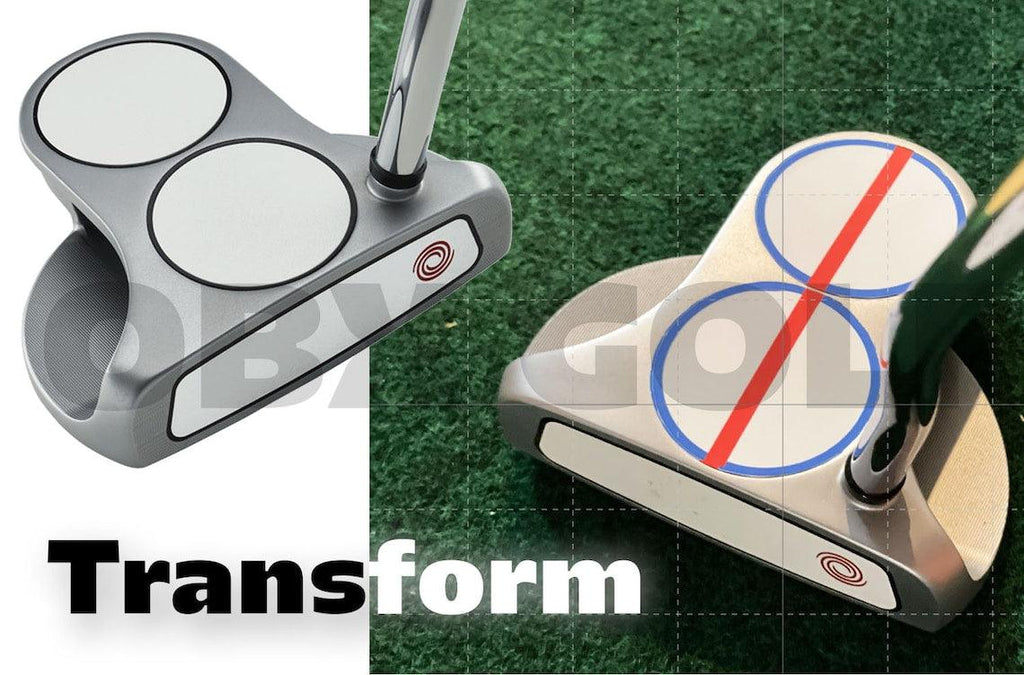 Golf Putter Alignment Sticker A close-up of a golf putter with a red center line sticker on the head.