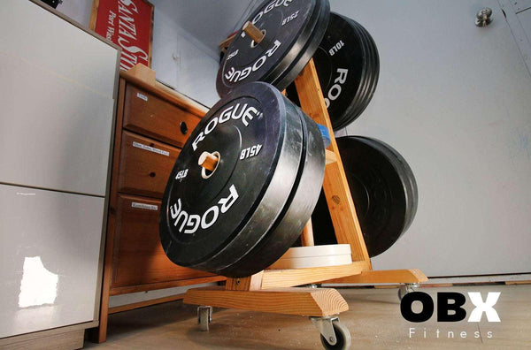 OBX FITNESS, OMOIBOX, wood, wooden, custom, home gym, bumper plate storage, weight plate storage, weight tree, body solid, olympic, plate, rack, 1 inch, standard, fitness gear, vertical, storage, bumper plate, weight rack, plate tree, weight, rogue, barbell, york, titan fitness, standard weight plate, cap weight, gym weight, weight storage, bumper plate rack