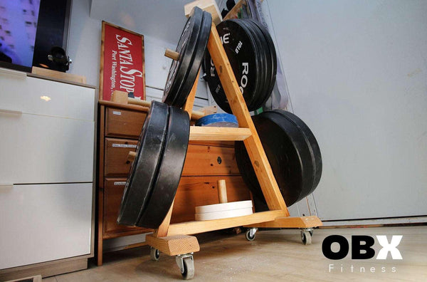 OBX FITNESS, OMOIBOX, wood, wooden, custom, home gym, bumper plate storage, weight plate storage, weight tree, body solid, olympic, plate, rack, 1 inch, standard, fitness gear, vertical, storage, bumper plate, weight rack, plate tree, weight, rogue, barbell, york, titan fitness, standard weight plate, cap weight, gym weight, weight storage, bumper plate rack