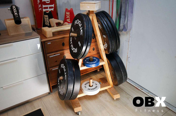 OBX FITNESS, OMOIBOX, wood, wooden, custom, home gym, bumper plate storage, weight plate storage, weight tree, body solid, olympic, plate, rack, 1 inch, standard, fitness gear, vertical, storage, bumper plate, weight rack, plate tree, weight, rogue, barbell, york, titan fitness, standard weight plate, cap weight, gym weight, weight storage, bumper plate rack