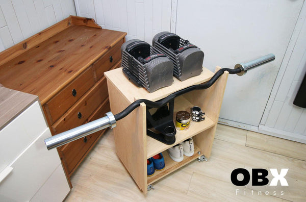 OBX, OBX Fitness, OMOIBOX, wood, wooden, custom, home gym, rogue fitness, best, portable, Personalized, Multi Purpose Storage Cabinet, With Wheels, Wooden Curl Bar Station, Custom Mobile Cabinet, Best Home Gym, Equipment Rack, For Small Space, Home gym storage cabinet, storage Systems, Storage Rack, equipment storage, storage Bench, Multi purpose, gym Storage Rack, Exercise equipment, Home gym organizer, storage solutions, small, curl bar, small space, ideas