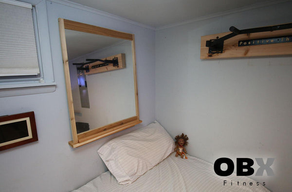 OBX, OBX Fitness, OMOIBOX, wood, wooden, custom, home gym, rogue fitness, best, portable, fitness, training, Personalized, Gym Mirror, Mirror Frame, Wall mounted mirror, Wood framed mirror, home gym mirror, large gym mirror, cheap gym mirror, affordable mirror, Garage gym mirrors, mirror framing kit, mirror frame kit, custom mirror frame, DIY mirror frame