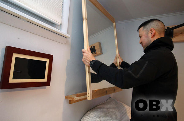 OBX, OBX Fitness, OMOIBOX, wood, wooden, custom, home gym, rogue fitness, best, portable, fitness, training, Personalized, Gym Mirror, Mirror Frame, Wall mounted mirror, Wood framed mirror, home gym mirror, large gym mirror, cheap gym mirror, affordable mirror, Garage gym mirrors, mirror framing kit, mirror frame kit, custom mirror frame, DIY mirror frame