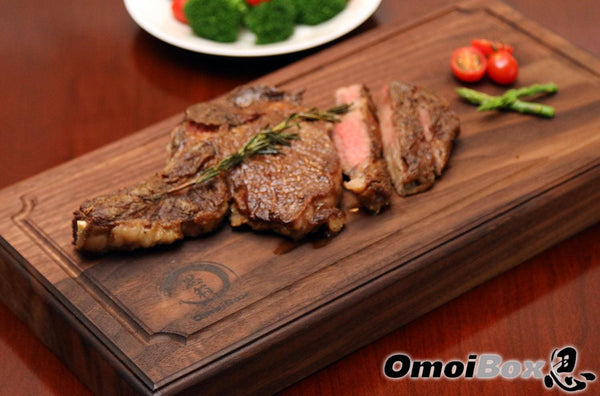 American wagyu beef on personalized steak board