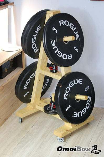 OBX FITNESS, OMOIBOX, wood, wooden, custom, home gym, bumper plate storage, weight plate storage, weight tree, body solid, olympic, plate, rack, 1 inch, standard, fitness gear, vertical, storage, bumper plate, weight rack, plate tree, weight, rogue, barbell, york, titan fitness, standard weight plate, cap weight, gym weight, weight storage, bumper plate rack