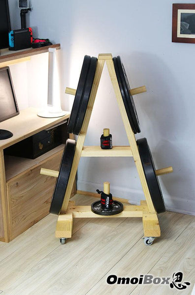 OBX FITNESS, OMOIBOX, wood, wooden, custom, home gym, bumper plate storage, weight plate storage, weight tree, body solid, olympic, plate, rack, 1 inch, standard, fitness gear, vertical, storage, bumper plate, weight rack, plate tree, weight, rogue, barbell, york, titan fitness, standard weight plate, cap weight, gym weight, weight storage, bumper plate rack