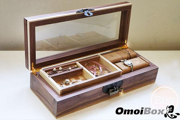 Walnut & Maple Wood Jewelry Box