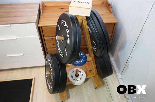 OBX FITNESS, OMOIBOX, wood, wooden, custom, home gym, bumper plate storage, weight plate storage, weight tree, body solid, olympic, plate, rack, 1 inch, standard, fitness gear, vertical, storage, bumper plate, weight rack, plate tree, weight, rogue, barbell, york, titan fitness, standard weight plate, cap weight, gym weight, weight storage, bumper plate rack