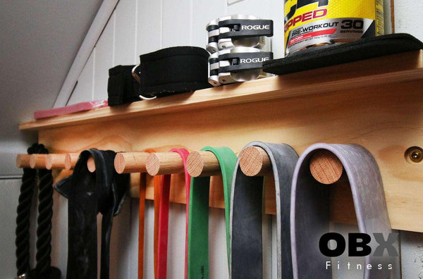 OBX, OBX Fitness, OMOIBOX, wood, wooden, custom, home gym, rogue fitness, best, portable, Personalized, Multi-Purpose, Gym Shelf,  Hanger, Gym Wall Organizer, Storage Rack, Resistance Bands, Lifting Belts, Chains, Jump Ropes, gym wall shelf, Belt and Band Hanger, Titan Depth, Rogue, wall mount, Resistance Band, Gym Band Storage, Storage Rack, wall storage, wall rack, wall organizer, Lifting belt storage  
