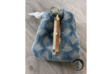 Handcrafted Maple Mahogany Key Chain / Japanese gold plated accessories / Handcrafted cloth draw string bag