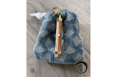 Handcrafted Maple Mahogany Key Chain / Japanese gold plated accessories / Handcrafted cloth draw string bag