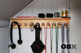 OBX, OBX Fitness, OMOIBOX, wood, wooden, custom, home gym, rogue fitness, best, portable, Personalized, Multi-Purpose, Gym Shelf,  Hanger, Gym Wall Organizer, Storage Rack, Resistance Bands, Lifting Belts, Chains, Jump Ropes, gym wall shelf, Belt and Band Hanger, Titan Depth, Rogue, wall mount, Resistance Band, Gym Band Storage, Storage Rack, wall storage, wall rack, wall organizer, Lifting belt storage  